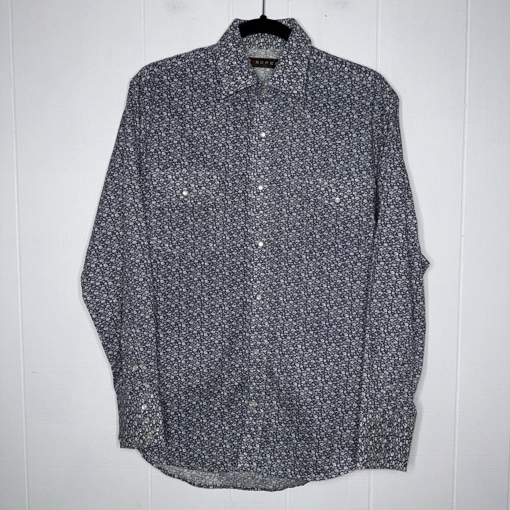 Roper Men’s Pearl Snap Floral Shirt Western Blue Size Small